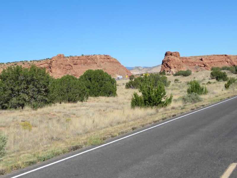 A scene from the highway on Historic Route 66 looking at Interstate 40 through the gap